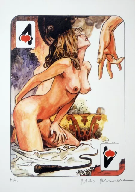 Milo Manara - "4 di Cuori" Litografia firmata a mano - Prima Edizione