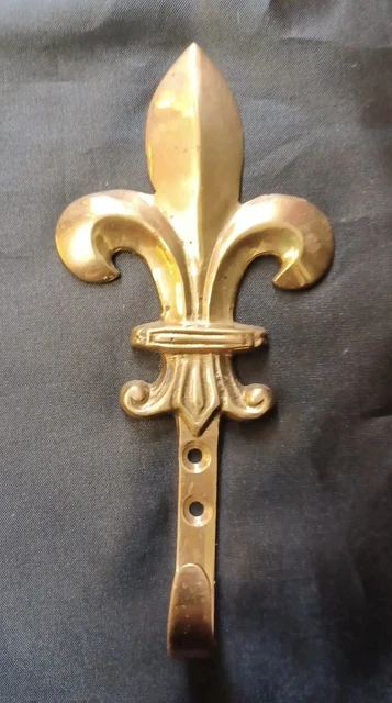 Vintage Antique Old Salvaged Solid Brass Coat Towel Wall Door Hook