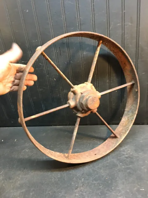 Vintage Cast Iron Wagon/ Cart Wheel 17” Diameter x 2in thick 6 Spokes