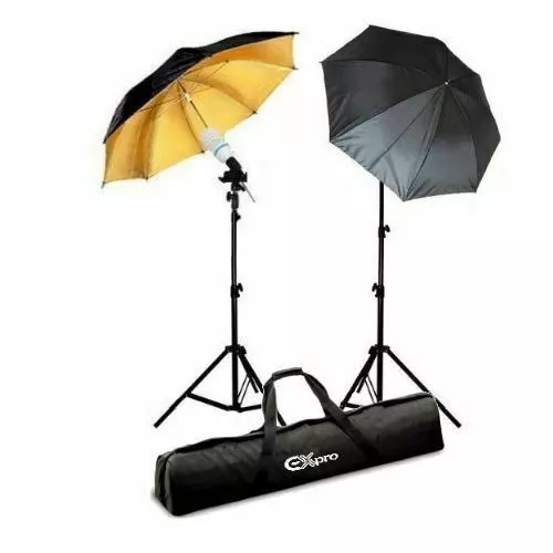 Ex-Pro Continuous Dual Photography Lighting kit 85w Stands Umbrella - Black/Gold