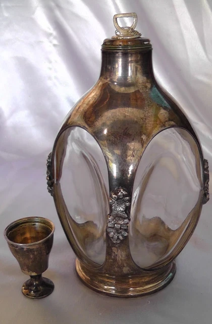 Antique Silver Encased Whiskey Bottle w/Drinking Cup *RARE* Authentic Original