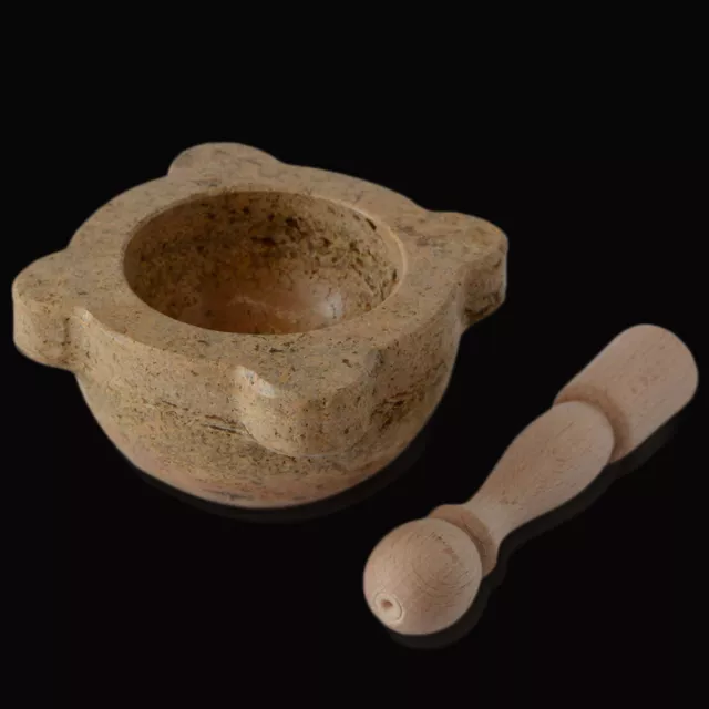 Mortero de Cocina Travertino Con Maja Vintage Mortier Stone Diámetro 10cm