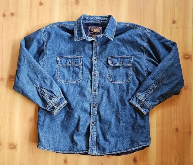 Levi’s Fleece Blanket Plaid Lined Denim Jacket Size XXL Shacket Blue Jean Button