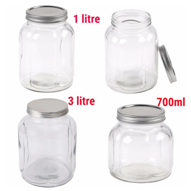 Glass Preserving Jars Fluted With Lid Canning Bottles Storage Food Containers