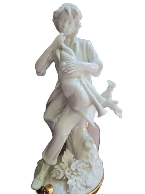 Nuova Capodimonte Porcelain Figurine Blanc De Chine Boy With Bagpipe; Florals