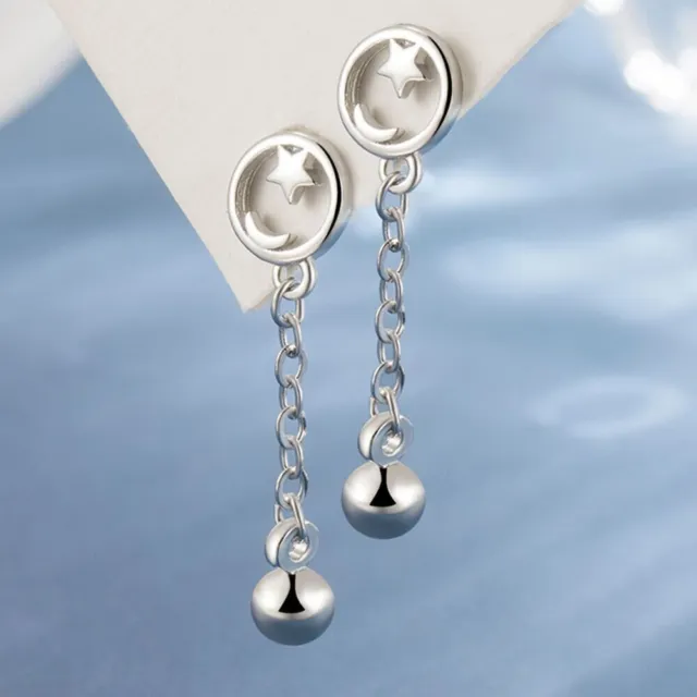 925 Sterling Silver Moon Star Dangle Drop Stud Earrings Women Jewellery Gift