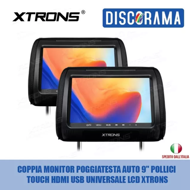 Coppia Monitor Poggiatesta  Auto 9" Pollici Touch Hdmi Usb Universale Lcd Xtrons