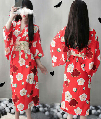 Women Sexy Kimono Dress Long Japanese Sakura Bathrobe Floral Sleepwears Cosplay 2