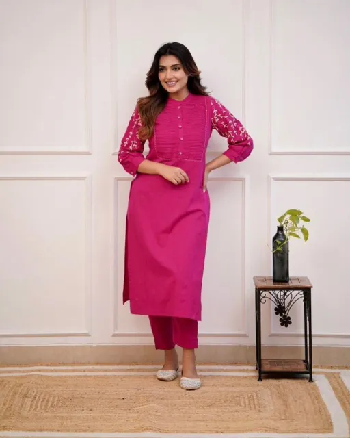Women's Bollywood Party Wear Kurti Indian Designer Cotton Kurta Pant Set Dress