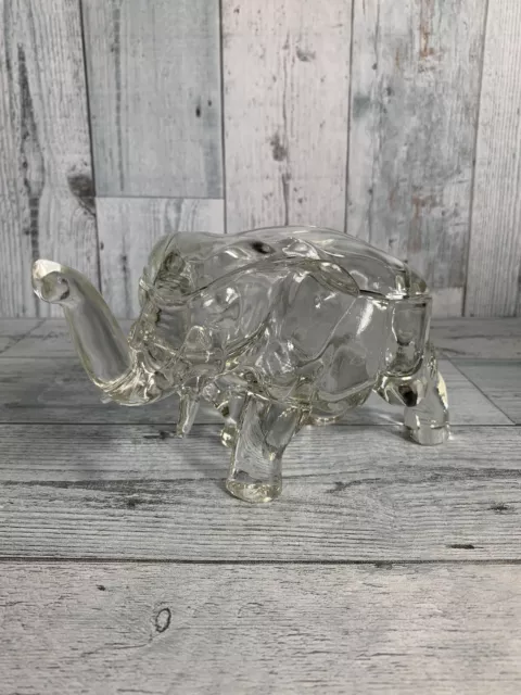 Vtg Indiana Clear Glass Elephant Candy Dish/Trinket Box 8"