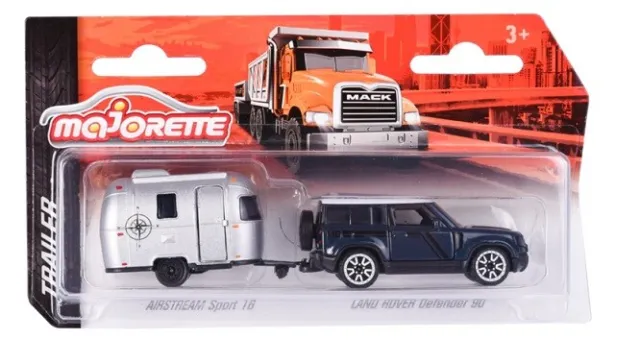 Majorette 212053154 -Trailer Assortment -Land Rover Defender90,Airstream Sport16