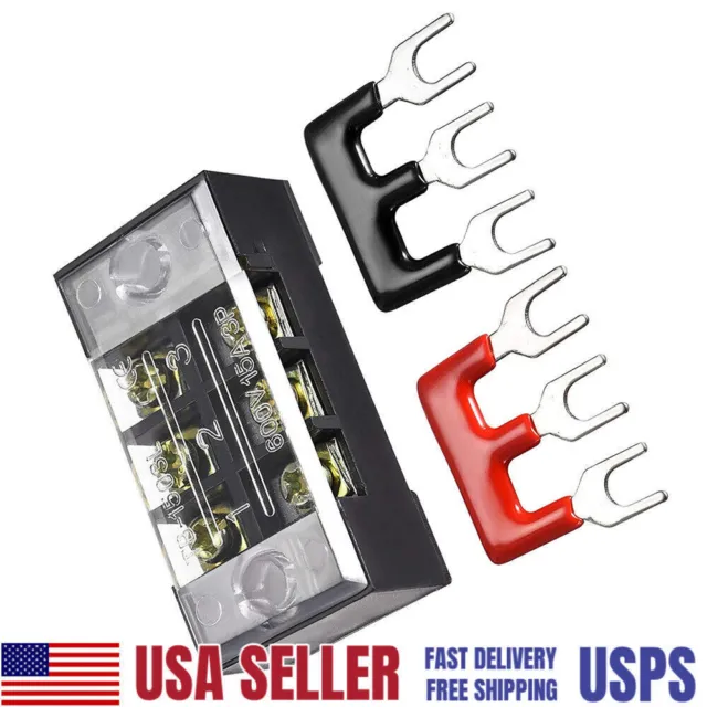 30pcs Screw Terminal Block 3 Position Dual Row 600V 15A Terminals Barrier Strip