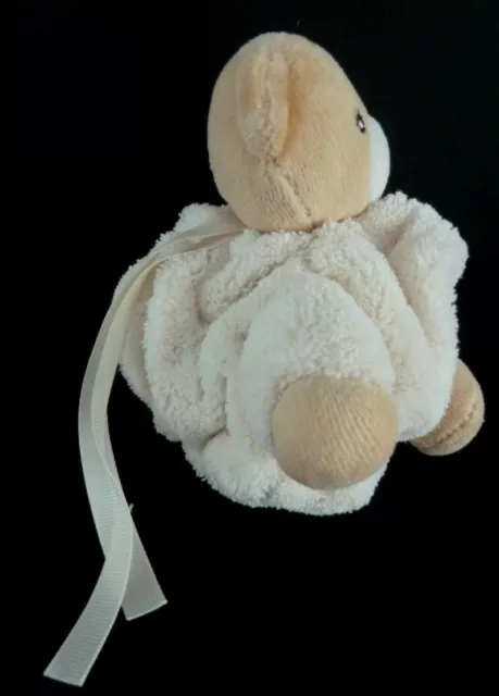 77. DOUDOU PELUCHE BOULE KALOO OURS PLUME écru blanc beige ATTACHE TETINE 12cm