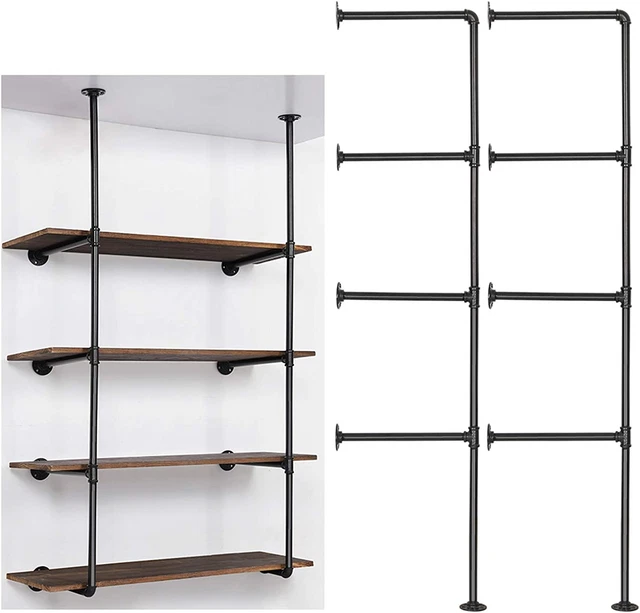 Industrial Wall Mount Iron Pipe Shelf, DIY Open Bookshelf, Retro Storage Shelves