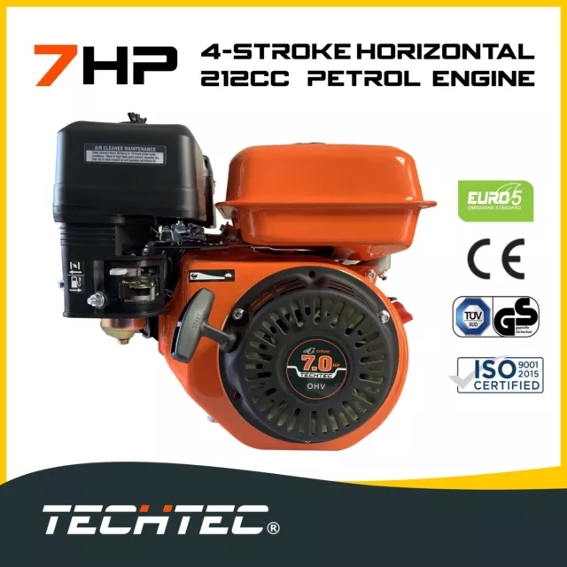 7HP Recoil Start Stationary Petrol Engine OHV 4-Stroke Horizontal Shaft Motor