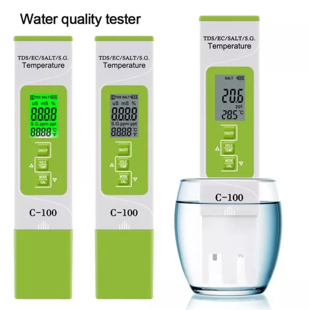 del agua del mar 5 en 1 TDS/EC/Salinidad/S.G./Medidor de sal de temperatura