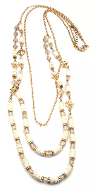 VTG 1970's Gold Tone Multi-Strand 34" Necklace w/ Iridescent Faceted Art Beads