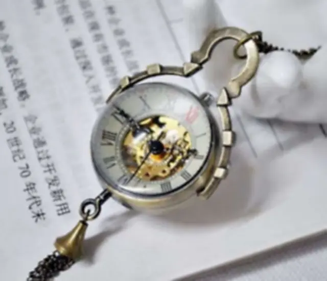 Work CHINESE OLD BRASS GLASS pocket watch BALL clock 3