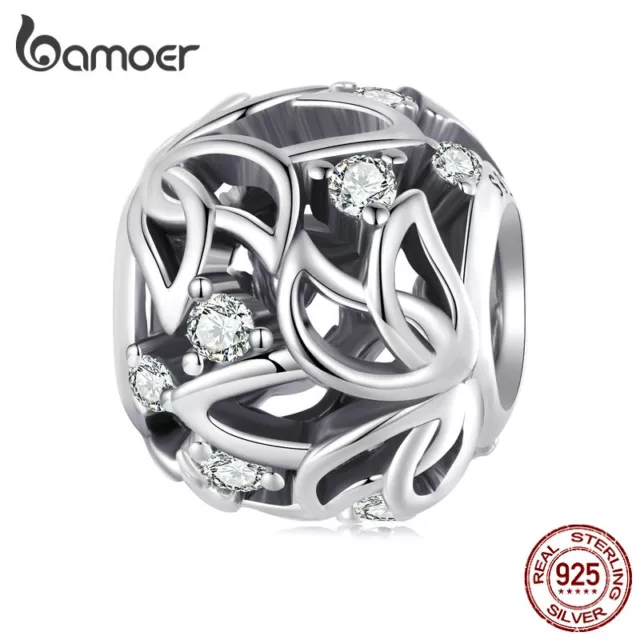 Bamoer 925 Sterling Silber Einfache Lotus Perle Helle Zirkone Armband Charm