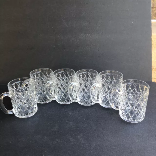 Paul Sebastian Arcoroc Diamond Crisscross Crystal France Cider Beer Mugs (6)