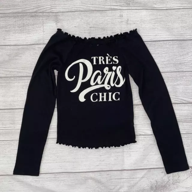 Justice off shoulder Paris Longsleeve top w/ruffle black sz 10 girls