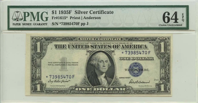 1935F $1 Silver Certificate  Fr# 1615* PMG CH64 EPQ
