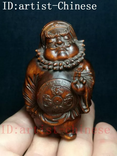 Japanese boxwood hand carved Zhong Kui Statue old desk Decoration gift