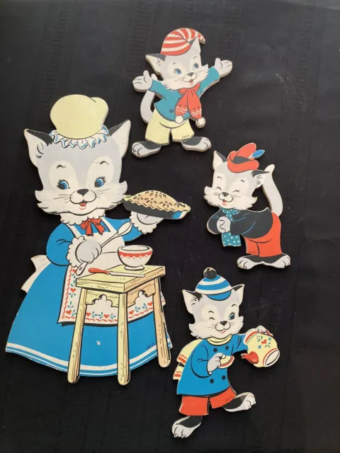 Vintage 1955 Dolly Toy Co Pressed Board Nursery Wall Art  Three Little Kittens