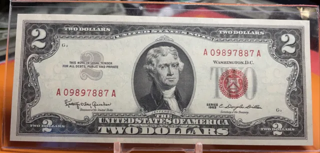 Wow 1963 $2 Two Dollar Note Low Serial Numbers Legal Tender Red Seal Unc