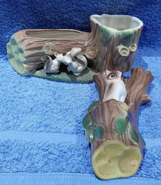 Hornsea Pottery Owl Wall Pocket vase & Small Sqirrel Posy Planter 2