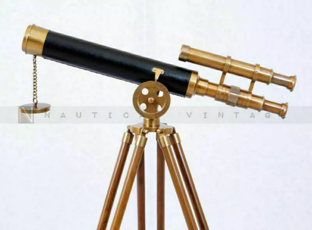 Nautical Marine Mini Double Barrel Brass Telescope With Wooden