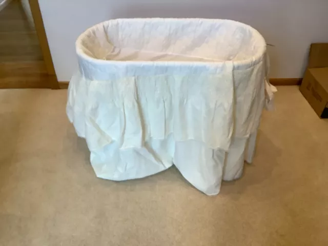 Vintage 1950's Wicker Bassinet with Skirt and Mattress/Wooden Wheels/REDMAN?