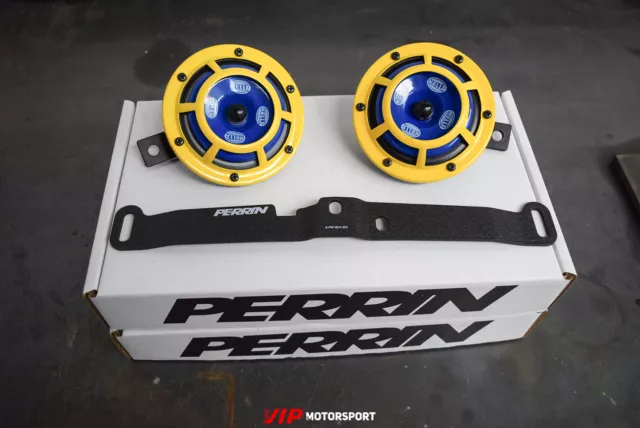 Perrin Bracket + Sharptone Hella Horns Combo Yellow For Subaru WRX / STI 08-14