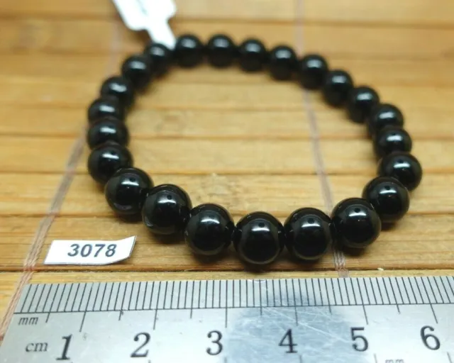 Bracelet perle 8mm OBSIDIENNE NOIRE du Mexique 18,4cm pierre naturelle qualité A