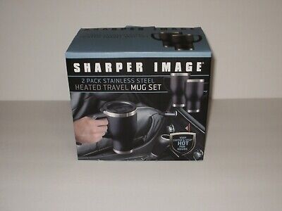 SHARPER IMAGE 14 oz Stainless Steel Heated Travel Mug W/ Adapters : Open Box