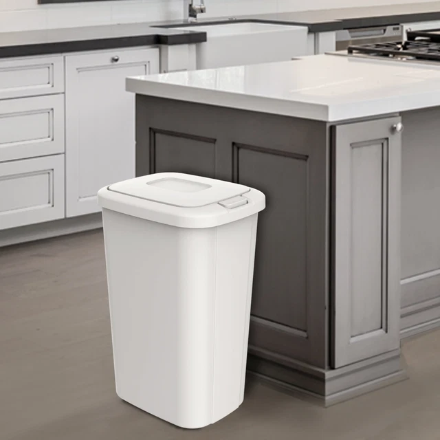 13.3 GALLON TRASH Can, Plastic Touch Top Kitchen Trash Can, White 17.