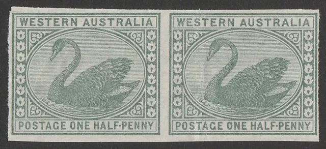 WESTERN AUSTRALIA 1885 Swan ½d IMPERF pair imprimatur. MNH **. 1 sheet existed.