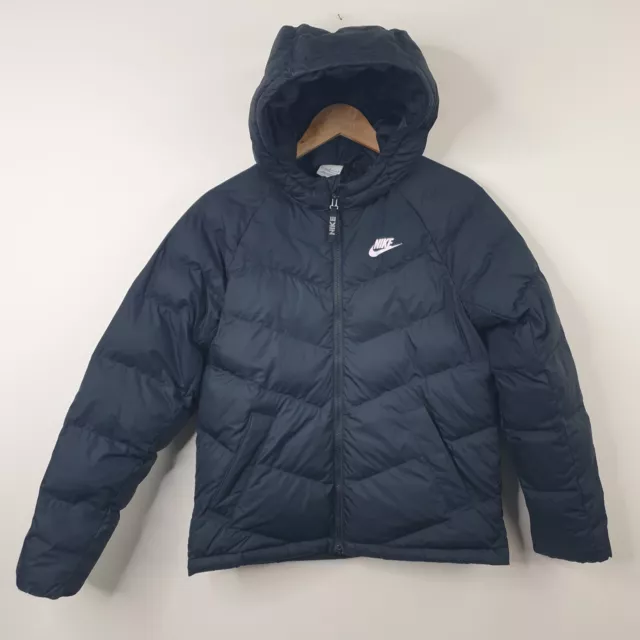 Nike Puffer Jacket Kids Large Black Hooded Puffa School Winter 147-158 CM