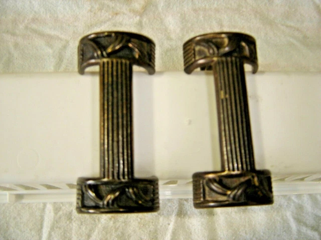 Antique Salvage ~ Pair Cast Iron Art Deco Pulls Flashed Bronze finish      #1130