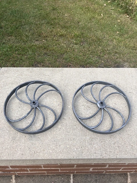 2 Vintage 12” Steel Wheelbarrow-Cart-Chaise Lounge Spoked Wheels Steampunk