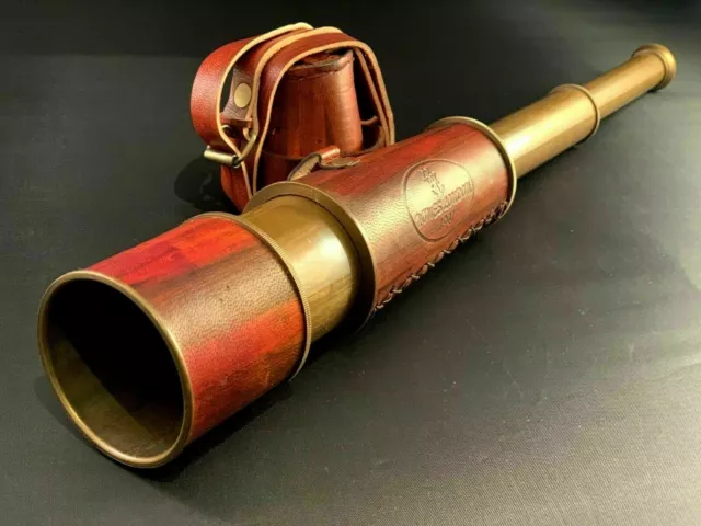 18" Inch Antique Maritime Brass Leather Telescope Nautical Vintage Spyglass