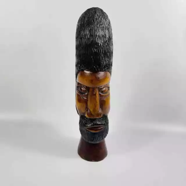 Vintage African Wood Carved Bust Head Man Folk Art