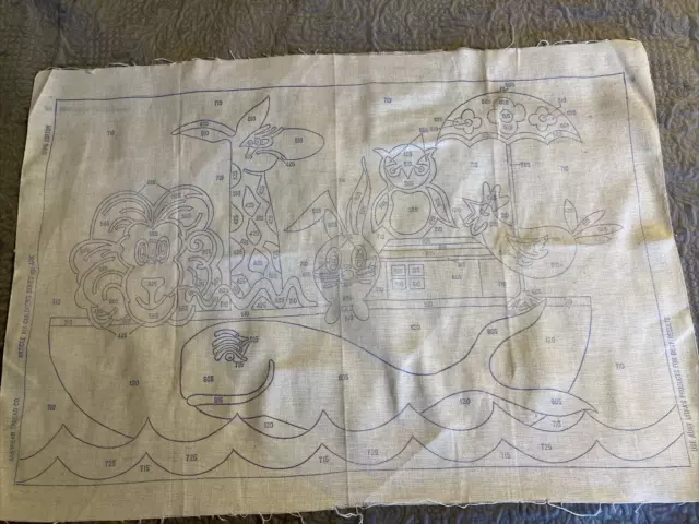 Vintage American Thread Stamped Cotton Canvas Rug NOAH'S ARK, Lyon Giraffe 24x36