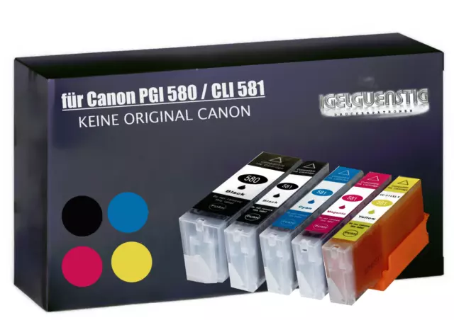 5x XXL Tinten Patronen für Canon PGI 580 CLI 581 Pixma TS6150 TR7550 TR8550