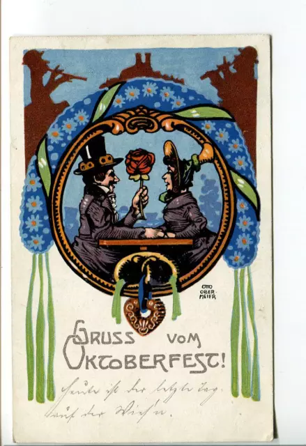 Künstler AK Gruss vom Oktoberfest München 1908, signiert Otto Obermeier