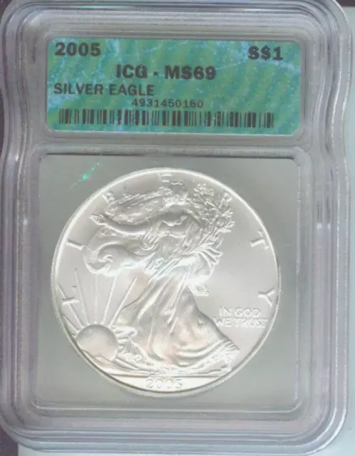 2005 American Silver Eagle ASE S$1 ICG MS69 MS-69 Premium Quality PQ+