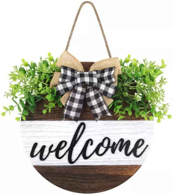 Welcome Sign Front Door Wall Decor, round Wooden Sign Hanging Farmhouse Porch Fr