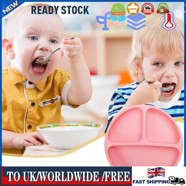 Cute Baby Infant Dining Plate Non Slip Training Sucker Dishes Tableware (Pink)