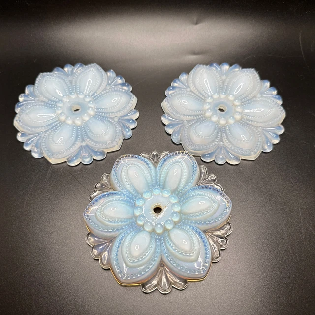 Set of 3 Antique Opalescent Boston Sandwich Glass Curtain Tie Backs