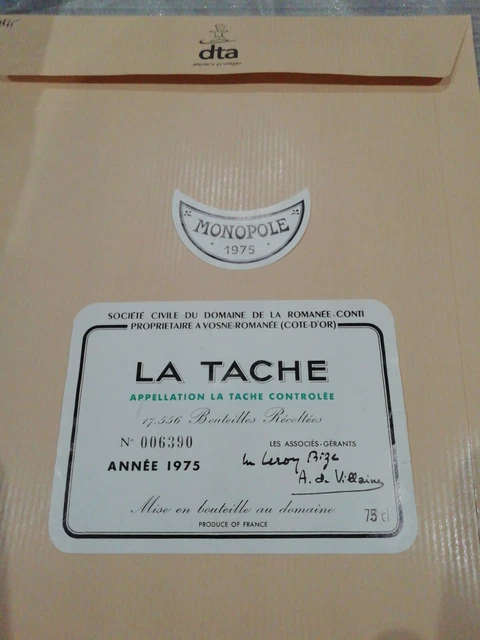 Étiquette La Tache 1973 domaine de la romanée Conti - Vins & Gastronomie